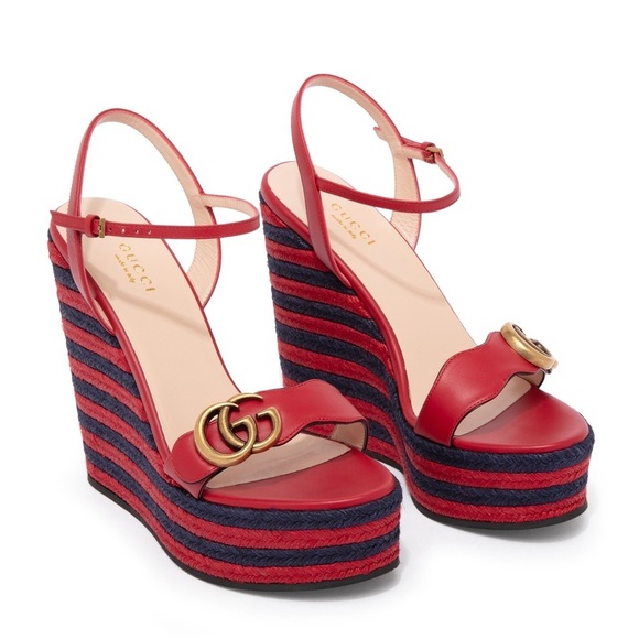GUCCI Lifford Calfskin Aitana Espadrille Platform in Hibiscus Red Sz. IT39 US9 - Picture 5 of 17